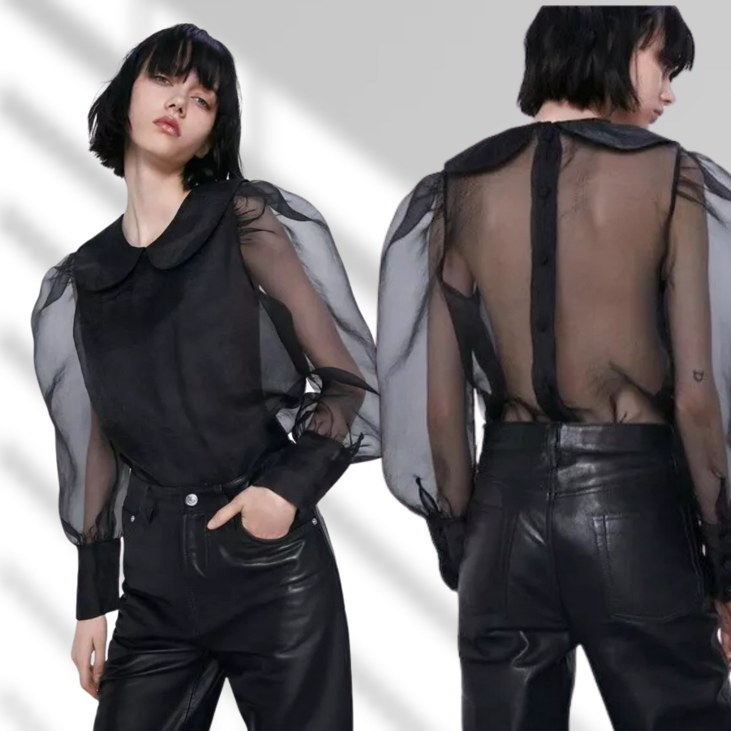 Blusa negra con mangas transparentes