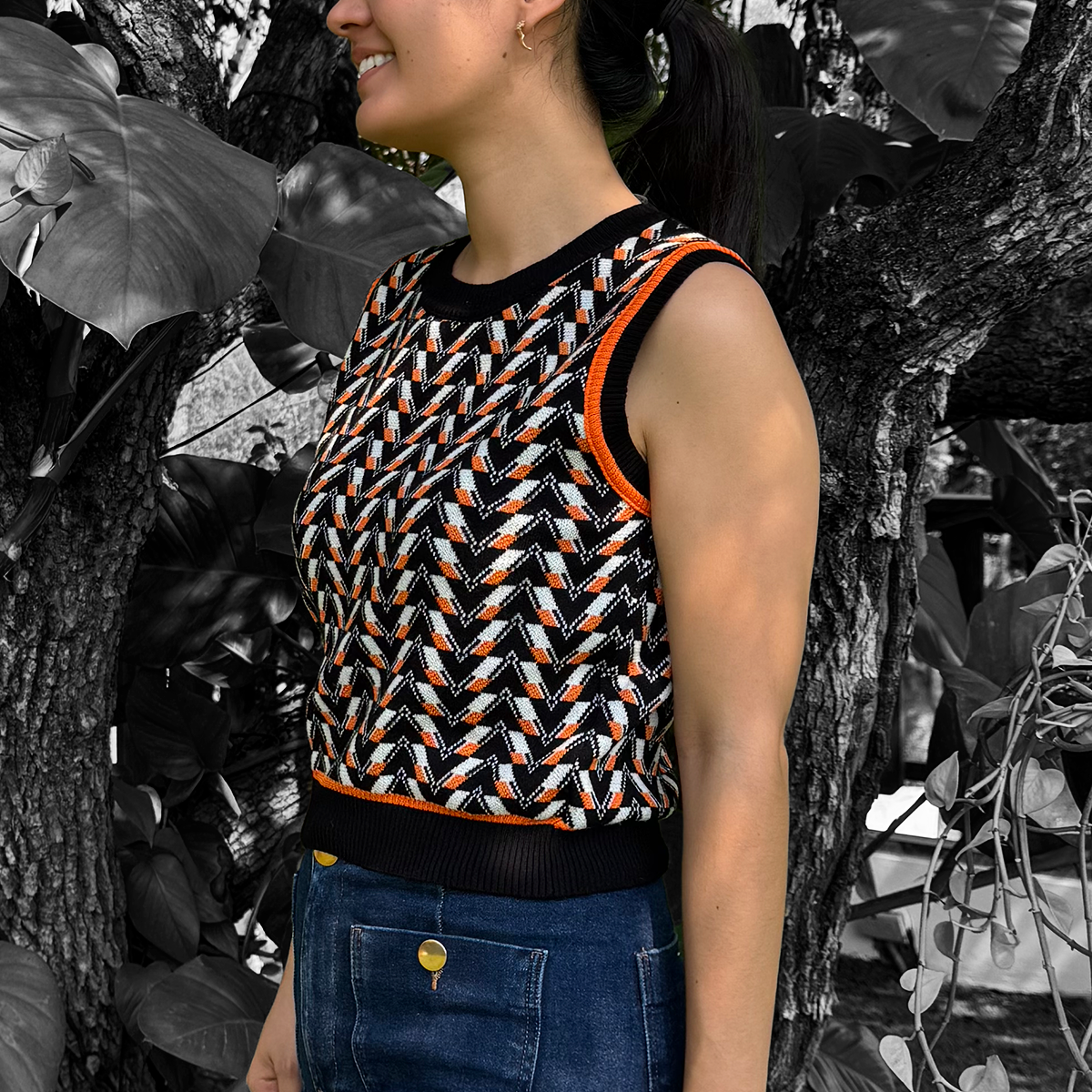 Top tejido estampado retro