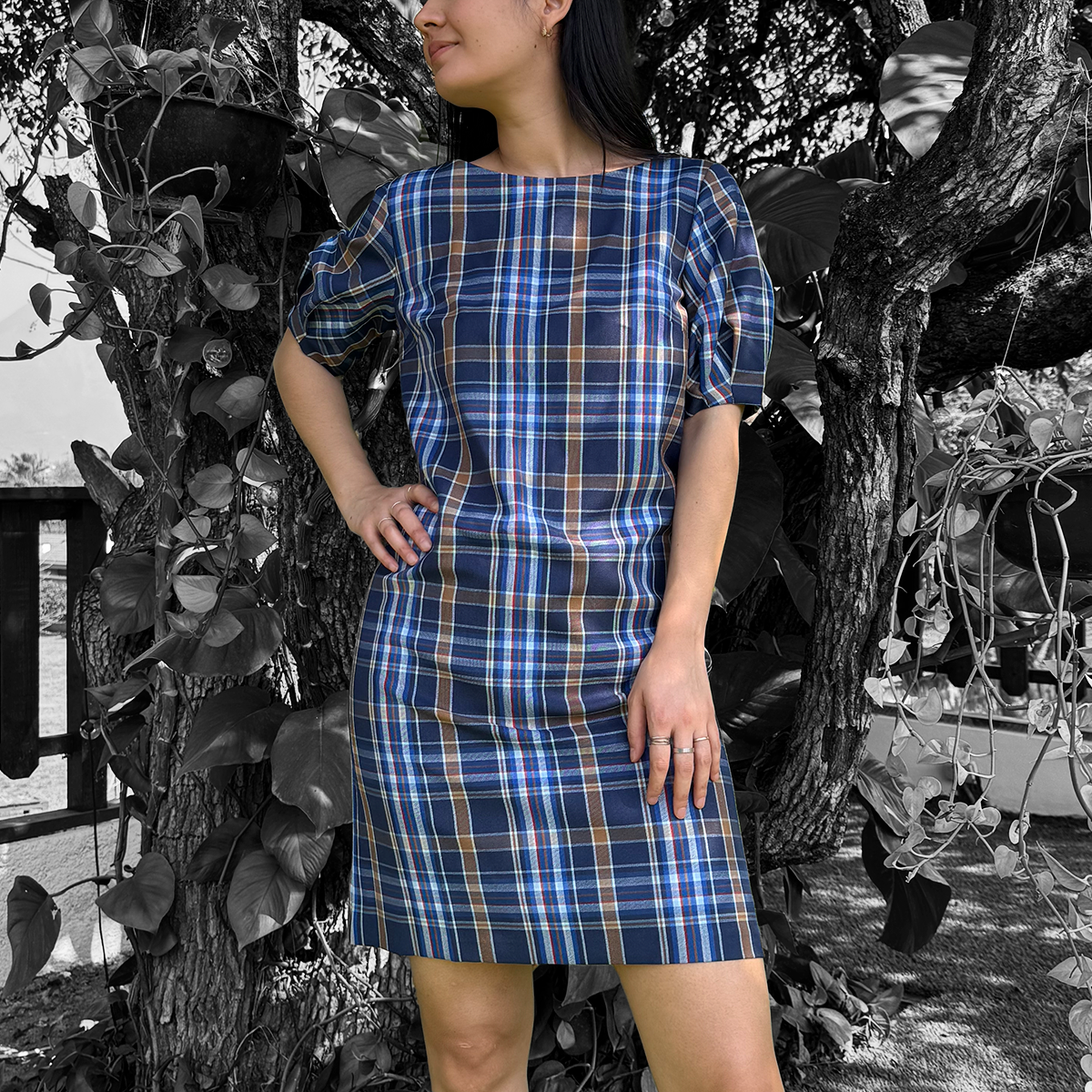 Vestido corto cuadros azules