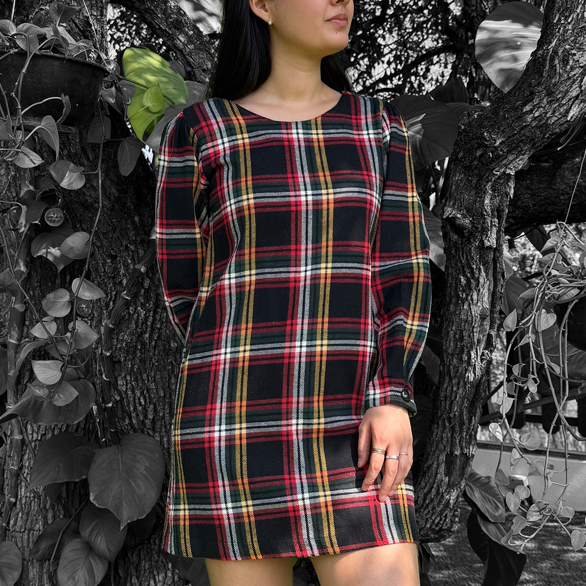 Vestido corto cuadros rojizos