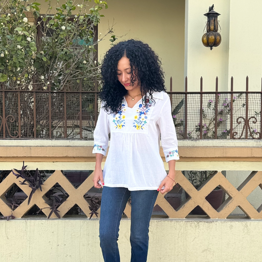 Blusa 3/4 estilo hippie fresco