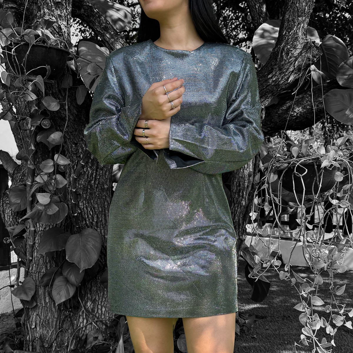 Vestido plateado de fiesta