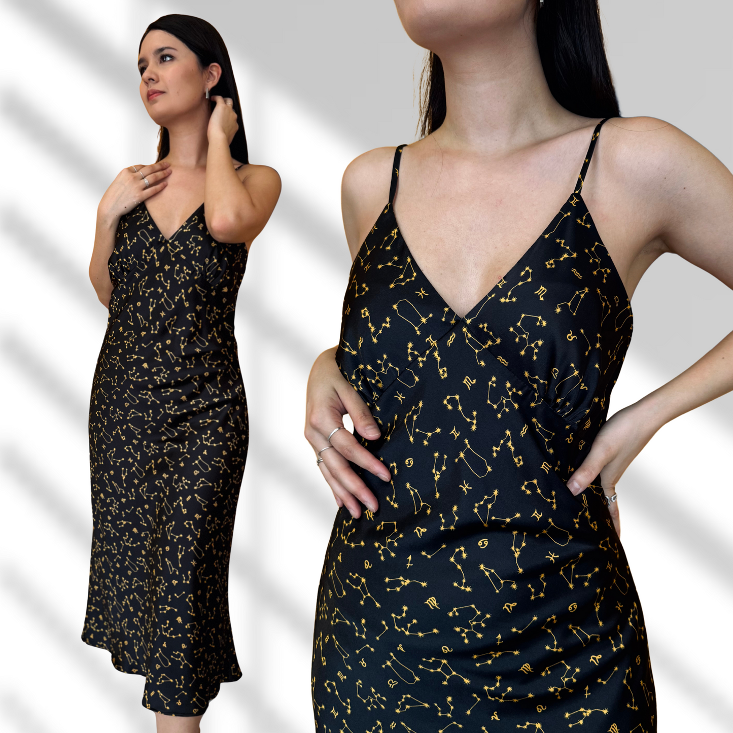 Vestido lencero midi de constelaciones