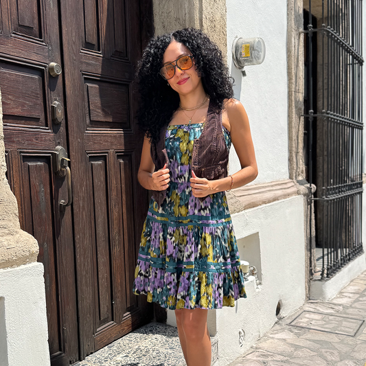 Vestido strapless estampado boho