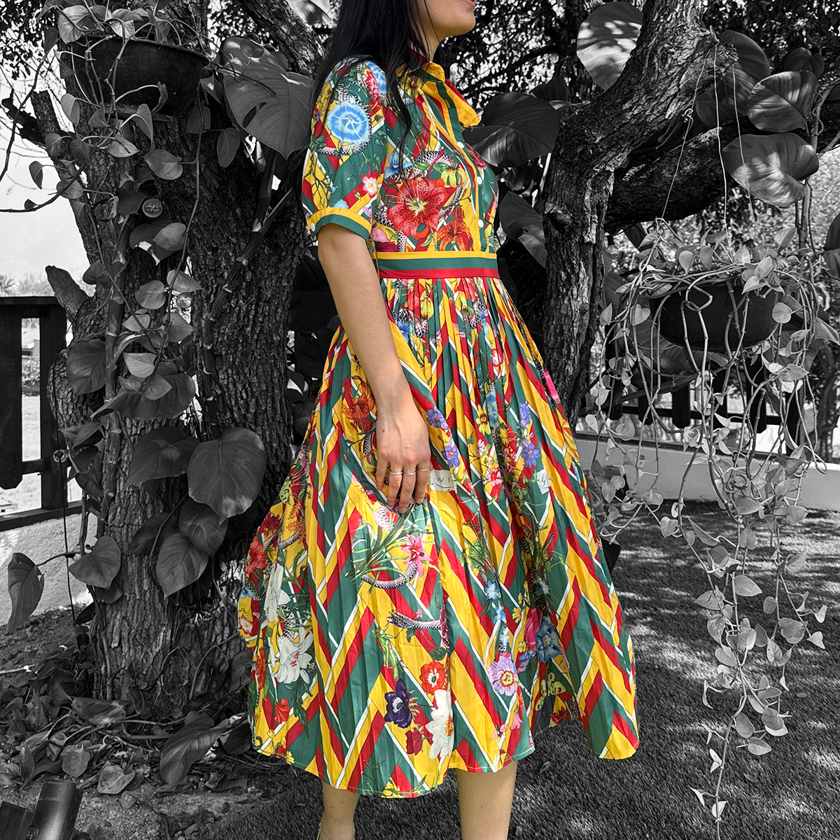 Vestido midi estampado de colores