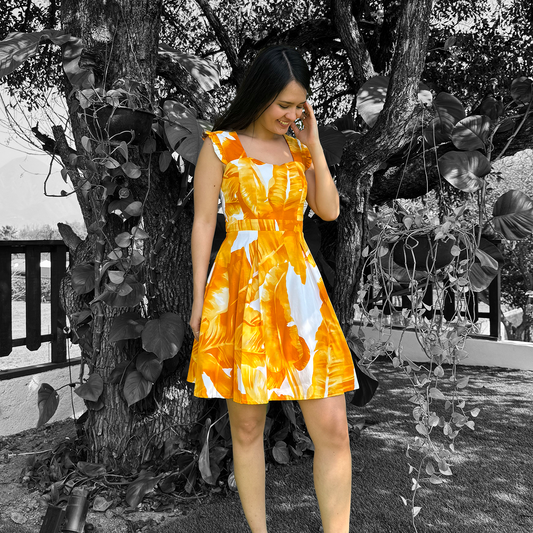 Vestido corto estampado amarillo
