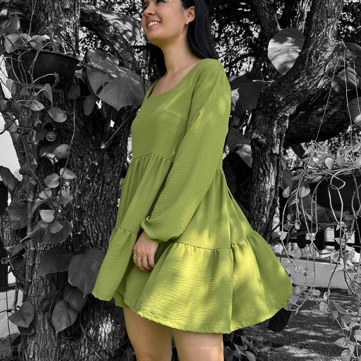Vestido corto verde matcha