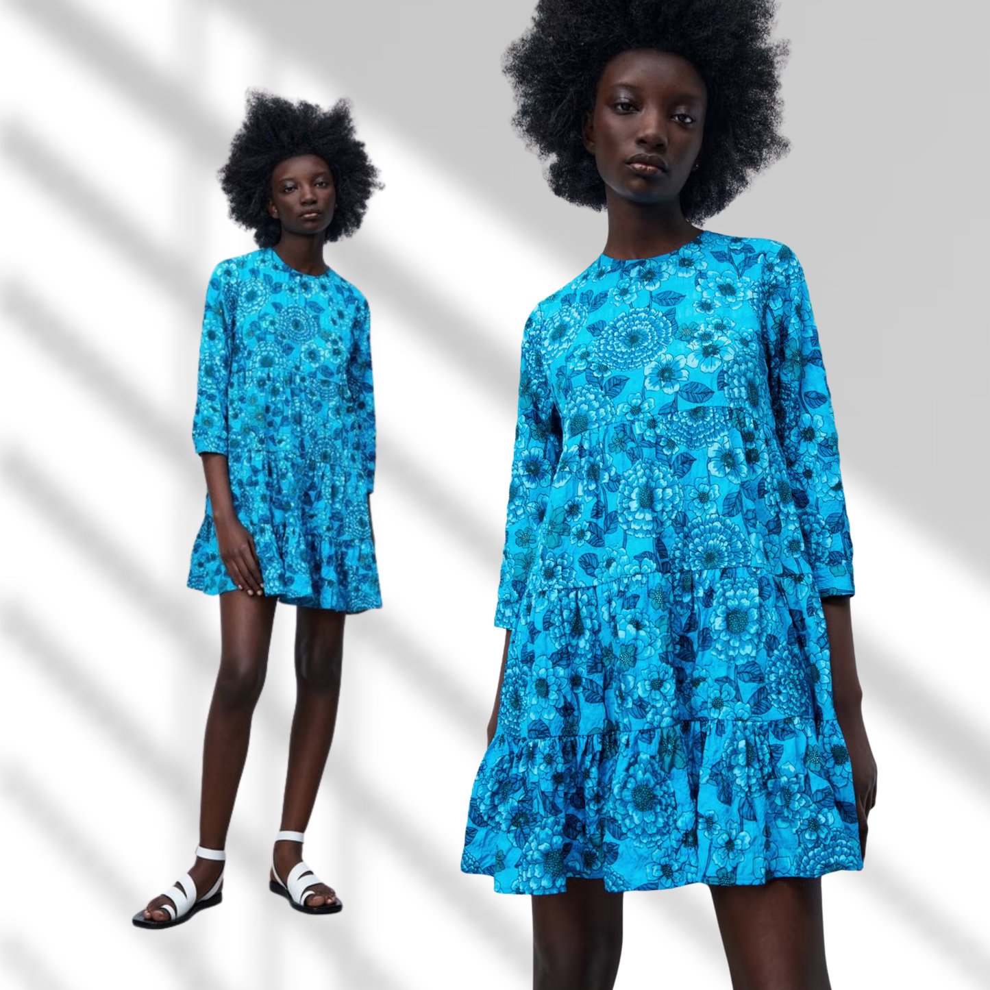 Vestido holgado de flores azules