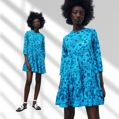 Vestido holgado de flores azules